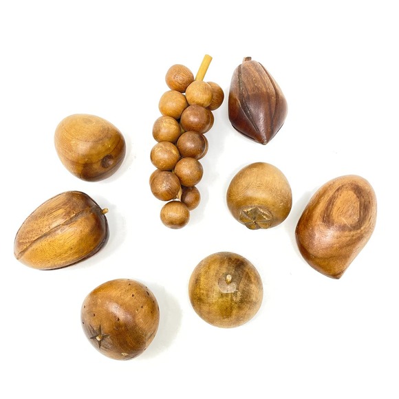 Handmade Other - Hand Carved Decorative Wooden Fruit Set of 8
